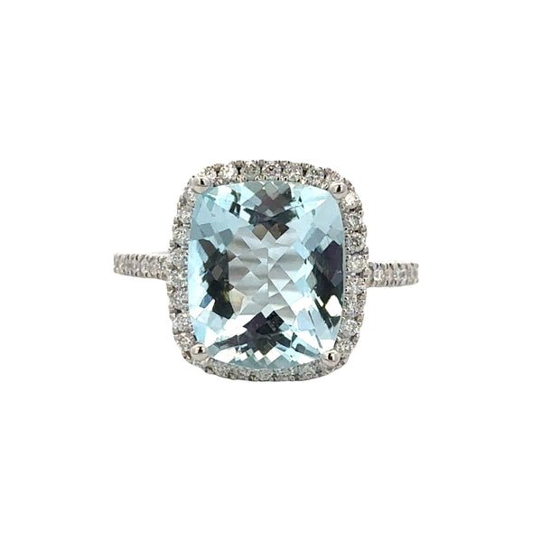Faceted Aquamarine and Diamond Ring in White Gold