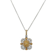 Fancy Yellow and White Diamond Floral Pendant in 18k Gold