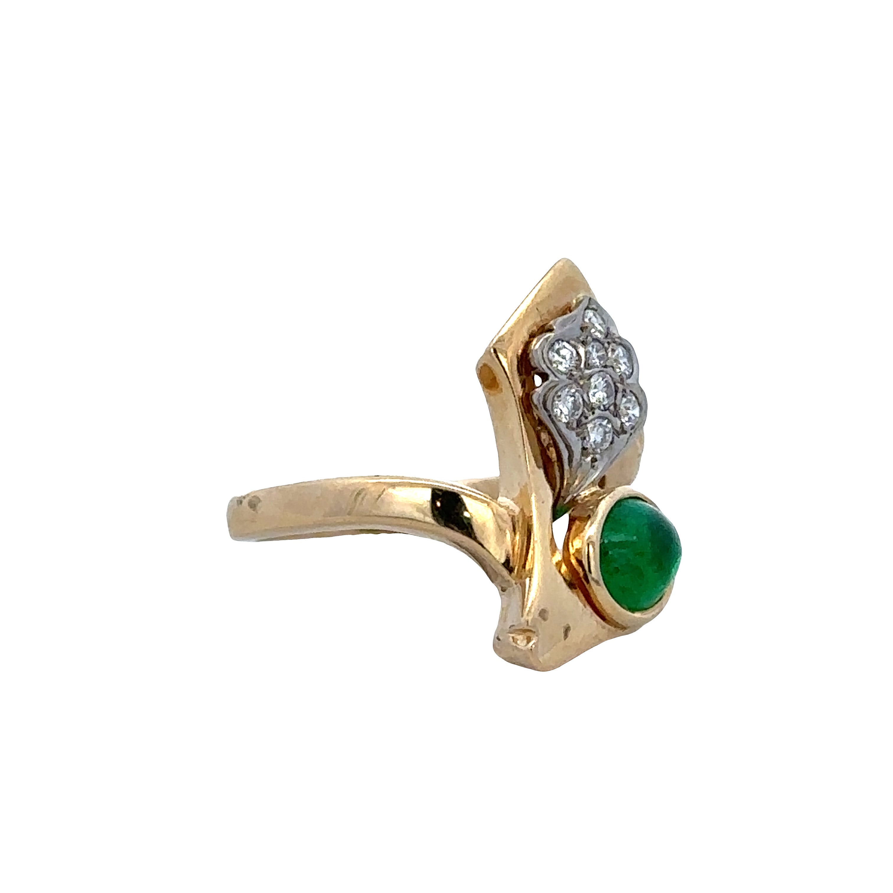 18k Yellow Gold Emerald & Diamond Abstract Floral Ring – Size 6.5