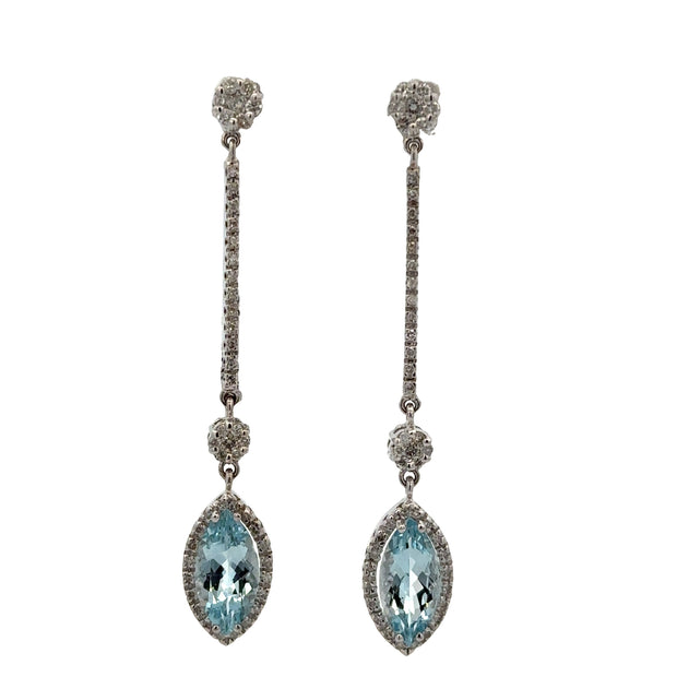 Aquamarine and Diamond Drop Earrings in White Gold