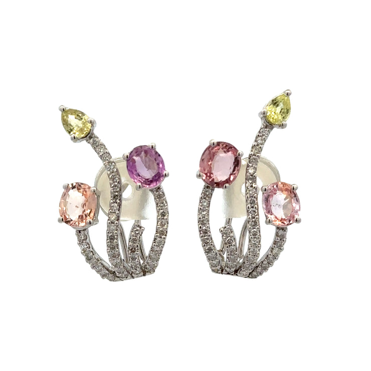 Multicolored Sapphire and Diamond Earrings in White Gold