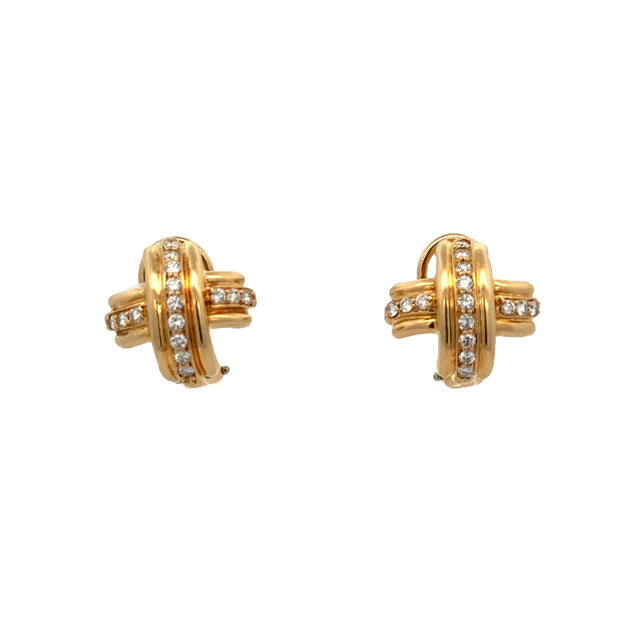 Estate Tiffany & Co. Diamond Cross Clip-On Earrings in 18k Gold