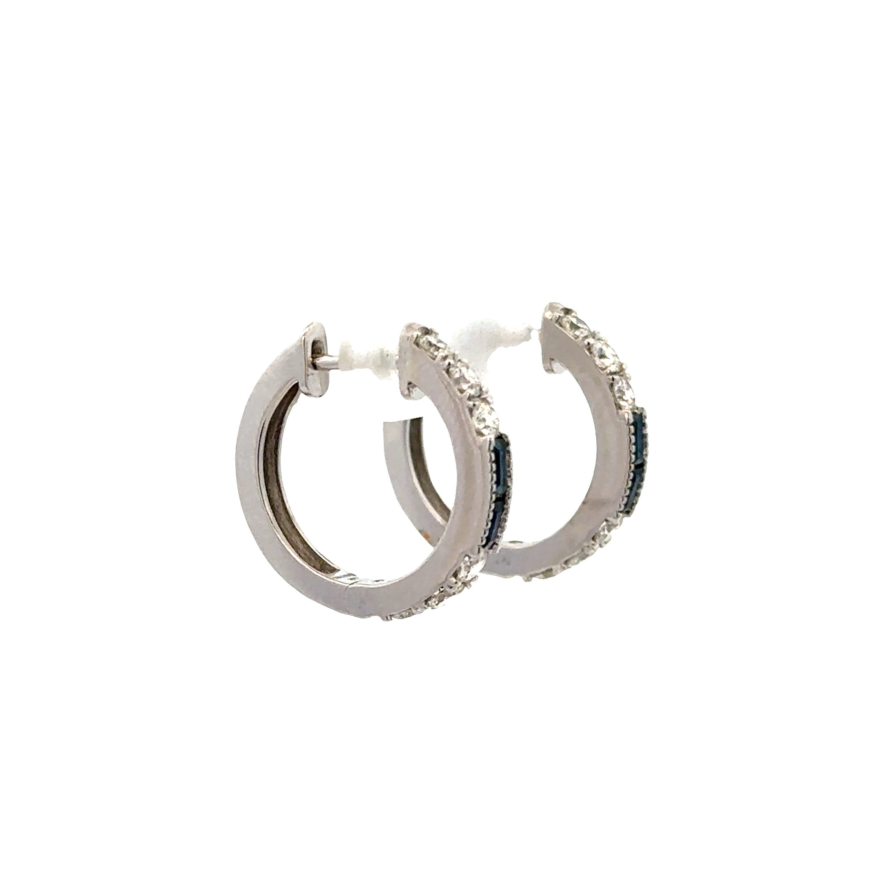 14k White Gold Sapphire and Diamond Hoop Earrings