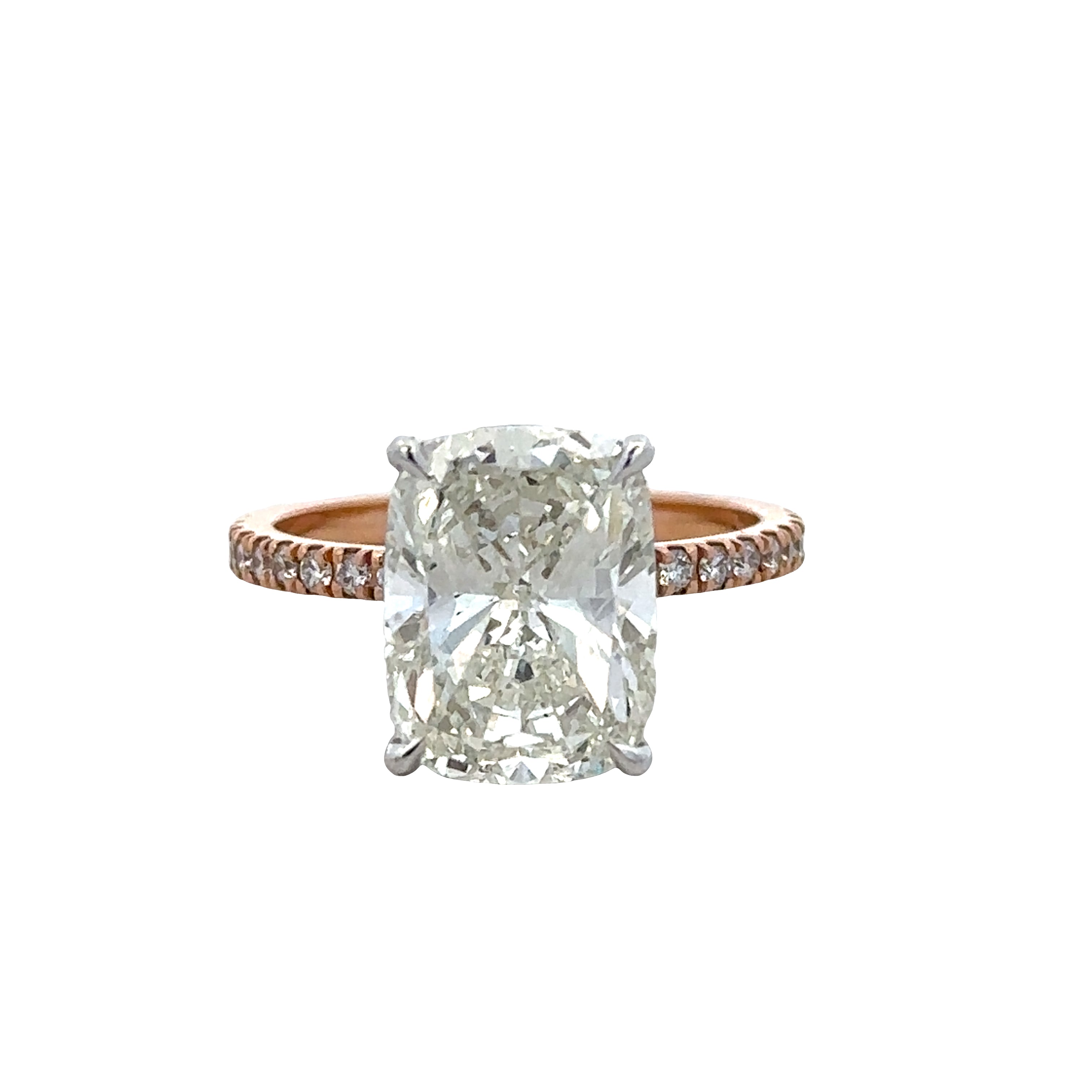 18k Rose Gold 4.27ct Cushion Cut Diamond Engagement Ring with Accent Diamonds – Size 6