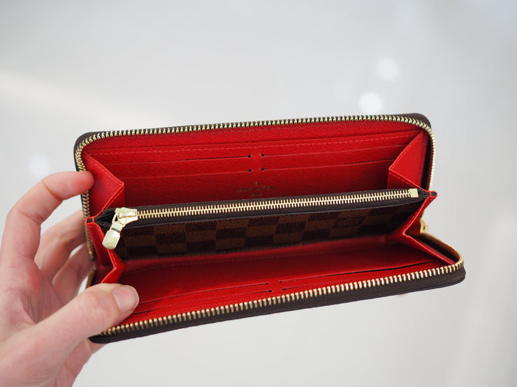 Louis Vuitton Red Clemence Zip Wallet Damier Eben