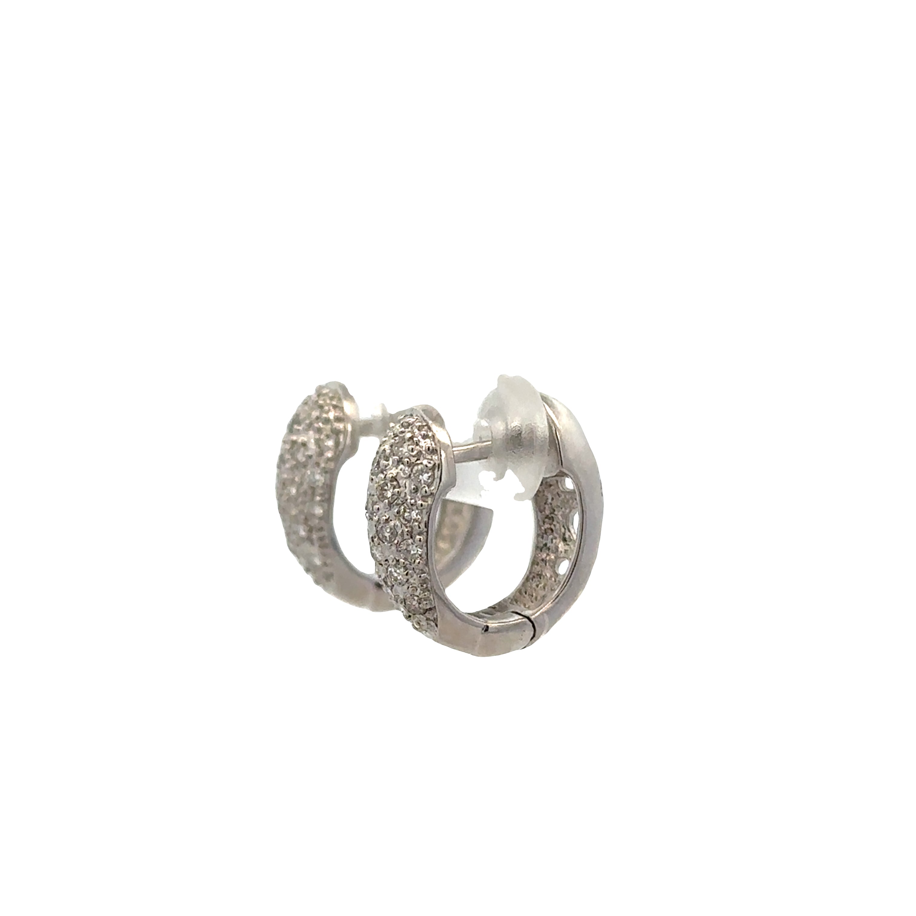 18K White Gold Diamond Hoop Earrings with Heart Cutout Detail – 0.72 CTW