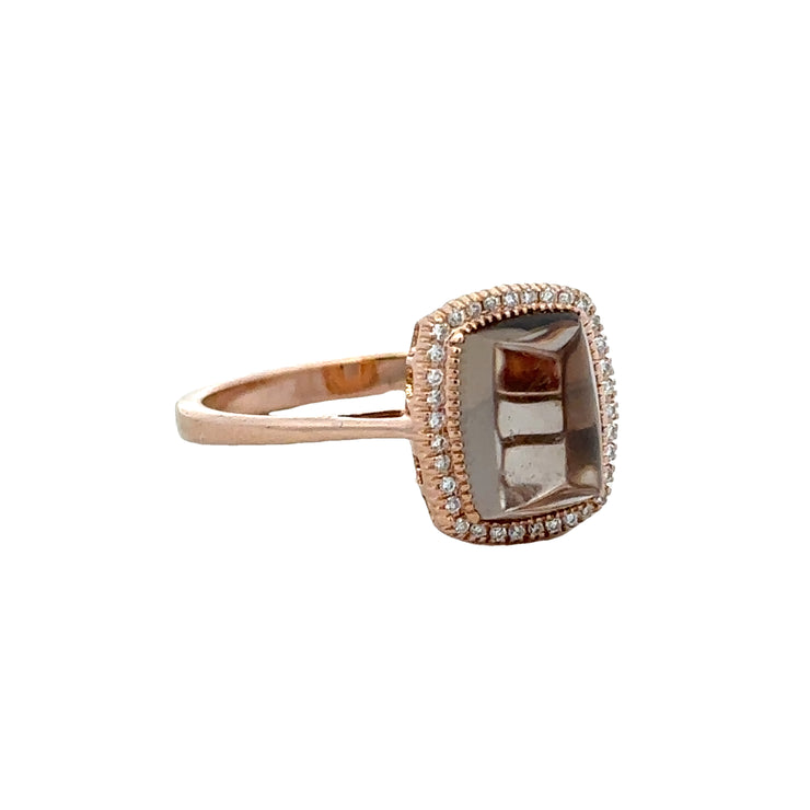 Smoky Quartz and Diamond Ring in Rose Gold