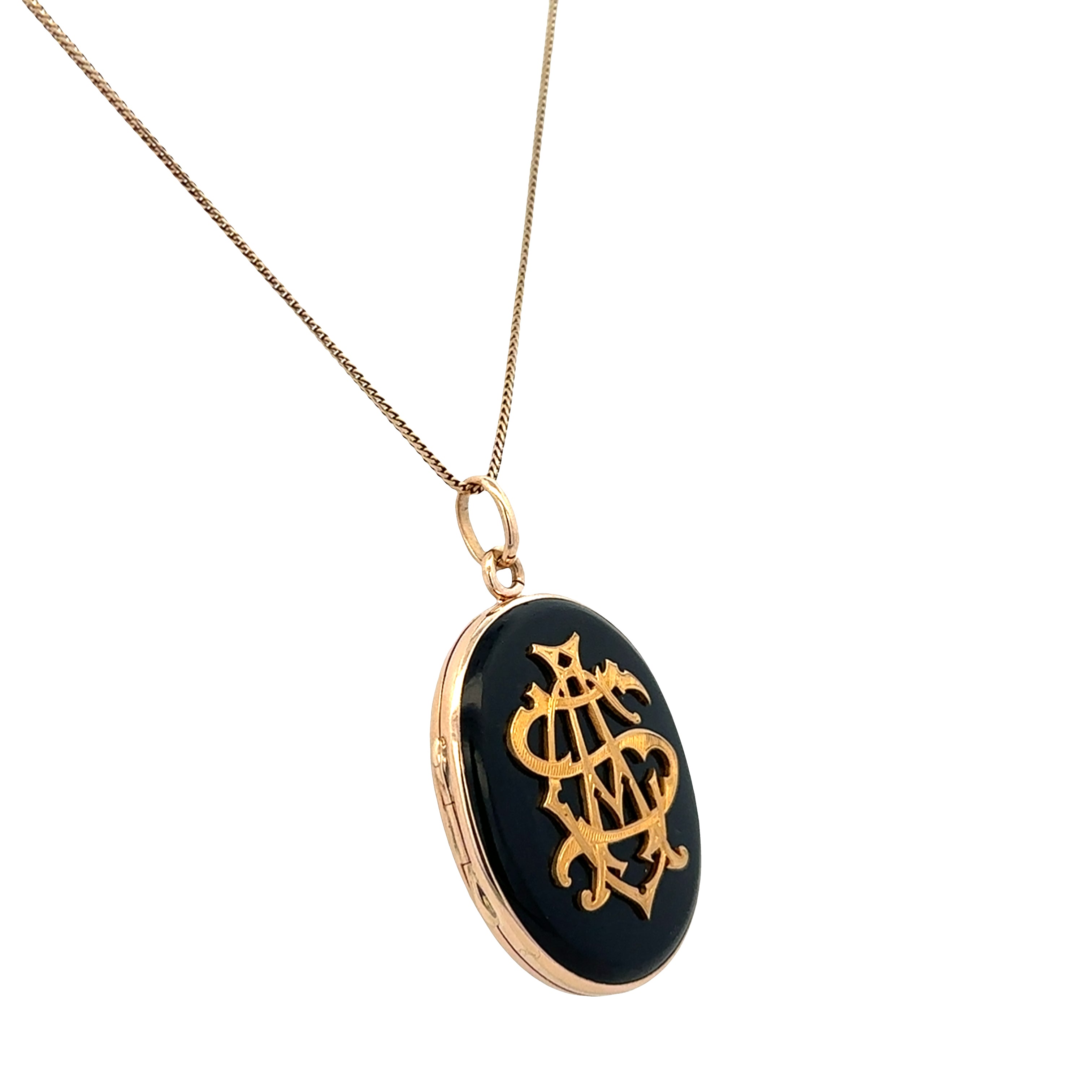 Antique Victorian 14k Yellow Gold Onyx Mourning Locket Necklace – 16"
