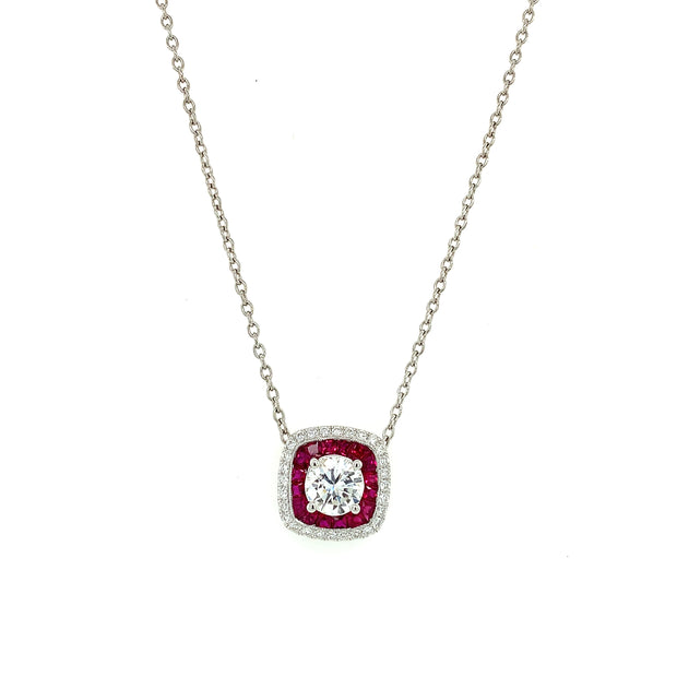 Ruby and Diamond Pendant in White Gold