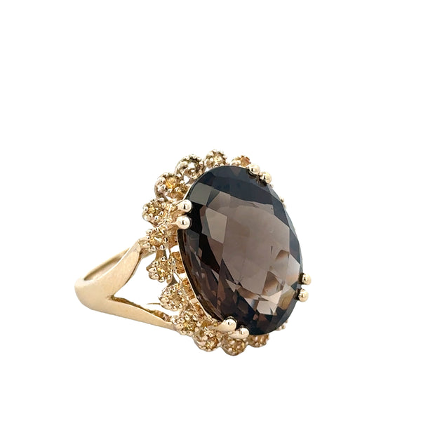 Statement Smoky Quartz and Citrine Ring in Yellow Gold