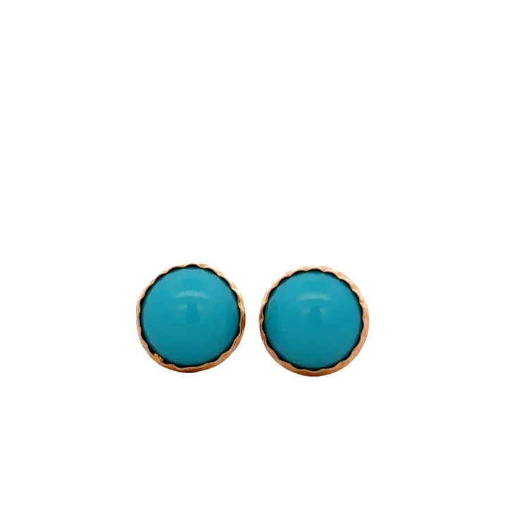 Turquoise Stud Earrings in 18k Yellow Gold