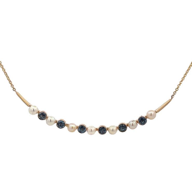 Sapphire and Pearl  Crescent Stick Pin Conversion Necklace