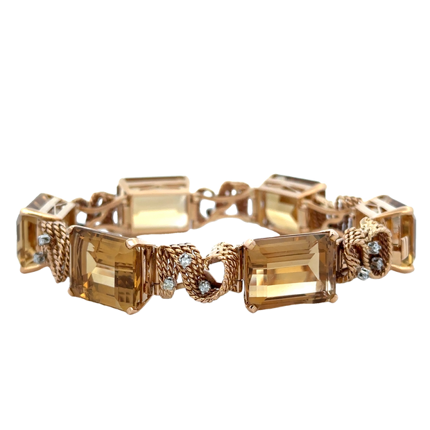 Vintage Mid-Century Citrine and Diamond Bracelet in 18k yellow Gold