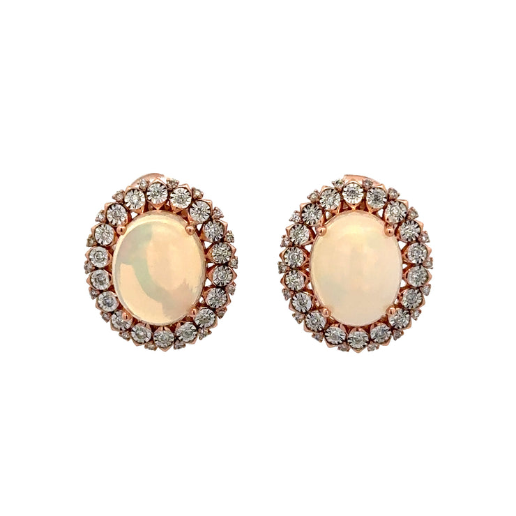 Opal and Diamond Stud Earrings in Rose Gold