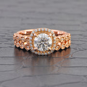 GIA 1.01 ct. Round Brilliant Cut Diamond Engagement Ring in Matching Wedding Band in Rose Gold