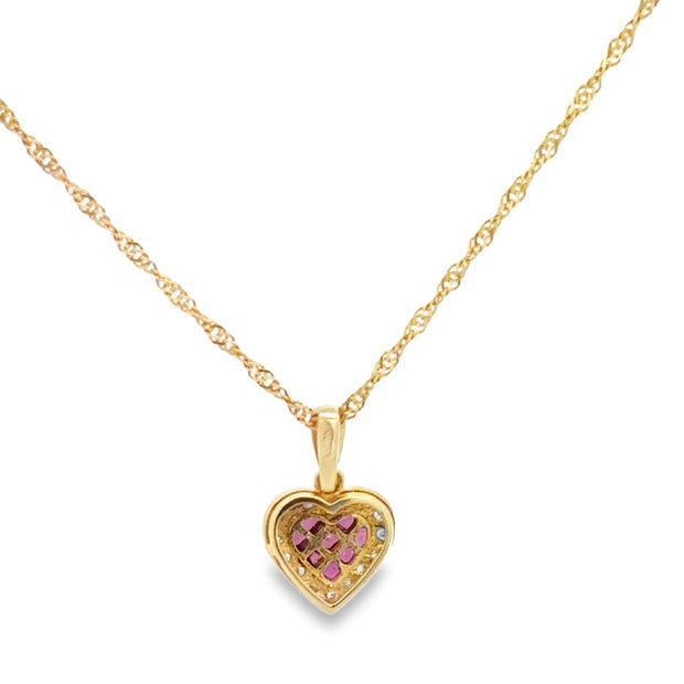 Ruby and Diamond Heart Pendant in Yellow Gold