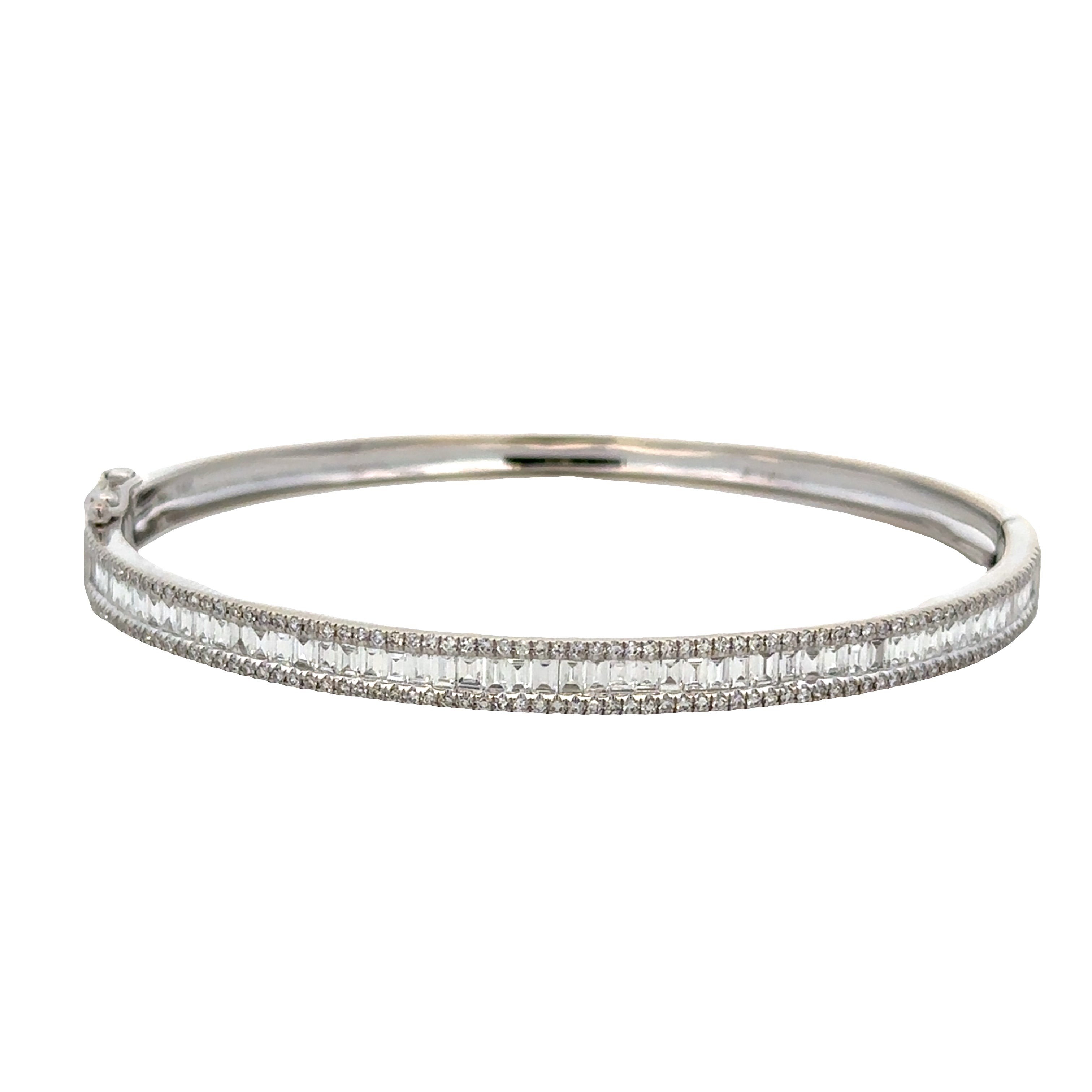 Elegant 14K White Gold Diamond Bangle Bracelet – 2.85 CTW, Baguette & Round Cut Diamonds