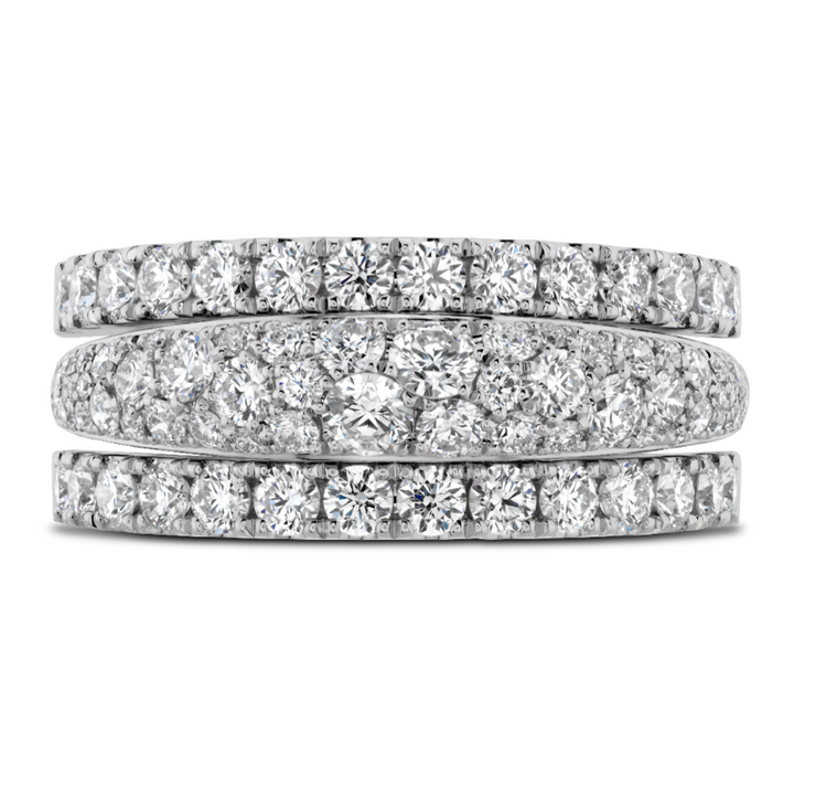 Triple Row Domed Diamond Ring in 18k White Gold