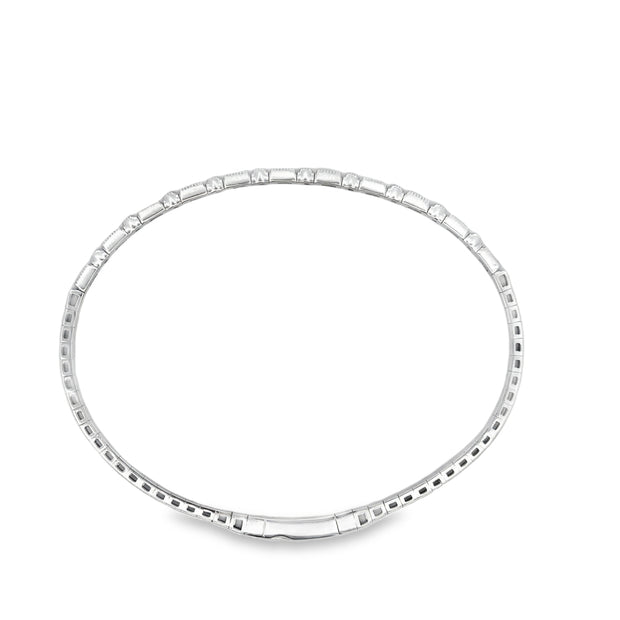 Flexible Baguette and Round Cut Diamond Bangle in White Gold