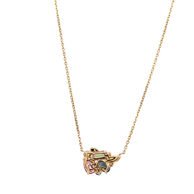 Multicolored Sapphire an Diamond Necklace in Yellow Gold