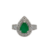 Pear Cut Emerald and Diamond Ring in White Gold