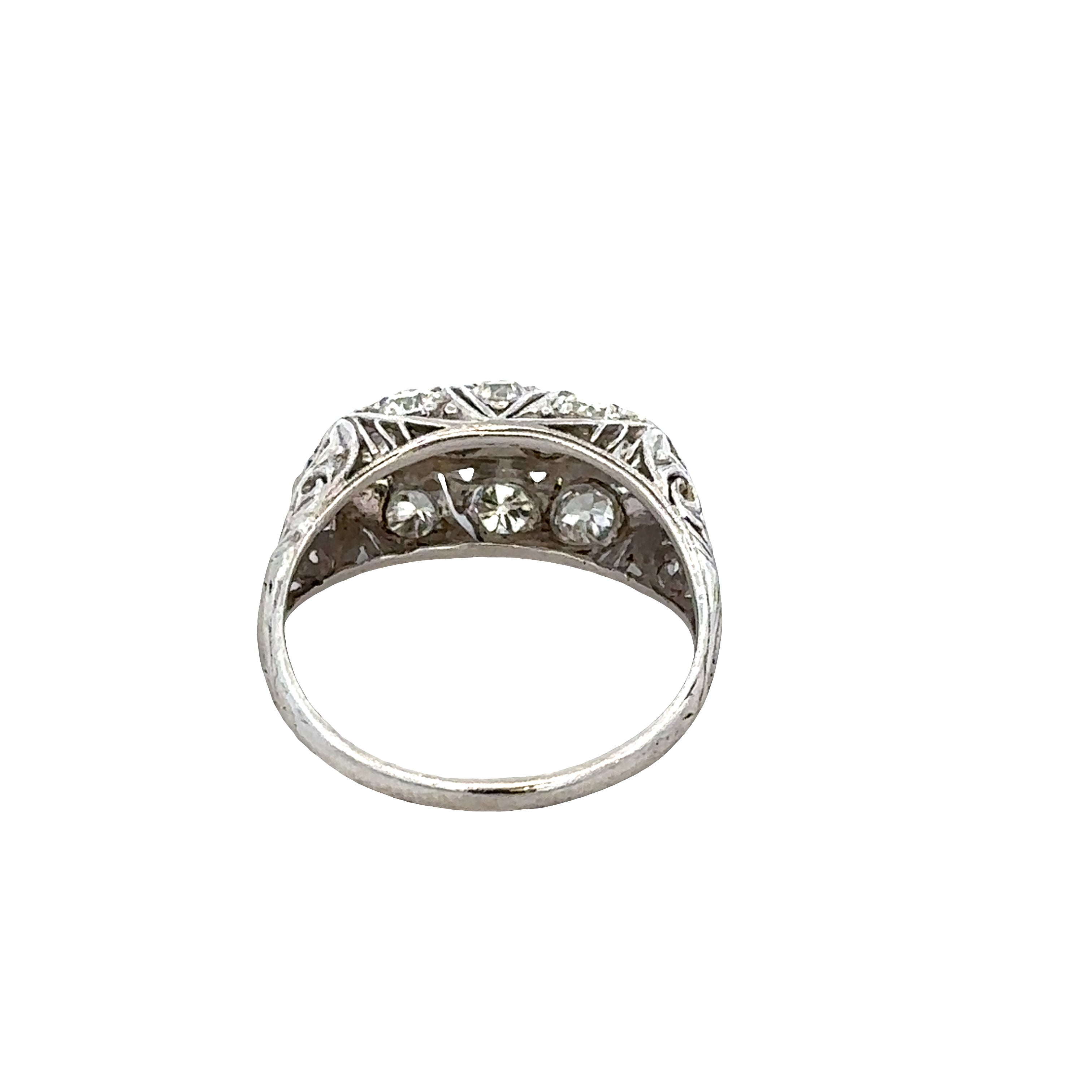 Antique Art Deco Platinum Old European Cut Diamond Ring – Size 7.75