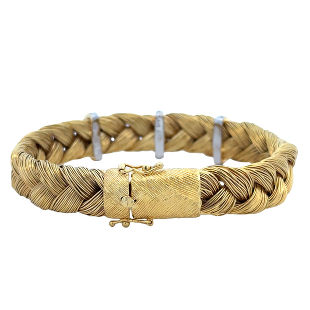 Woven Braided Diamond Bracelet in 18k Two Tone Gold