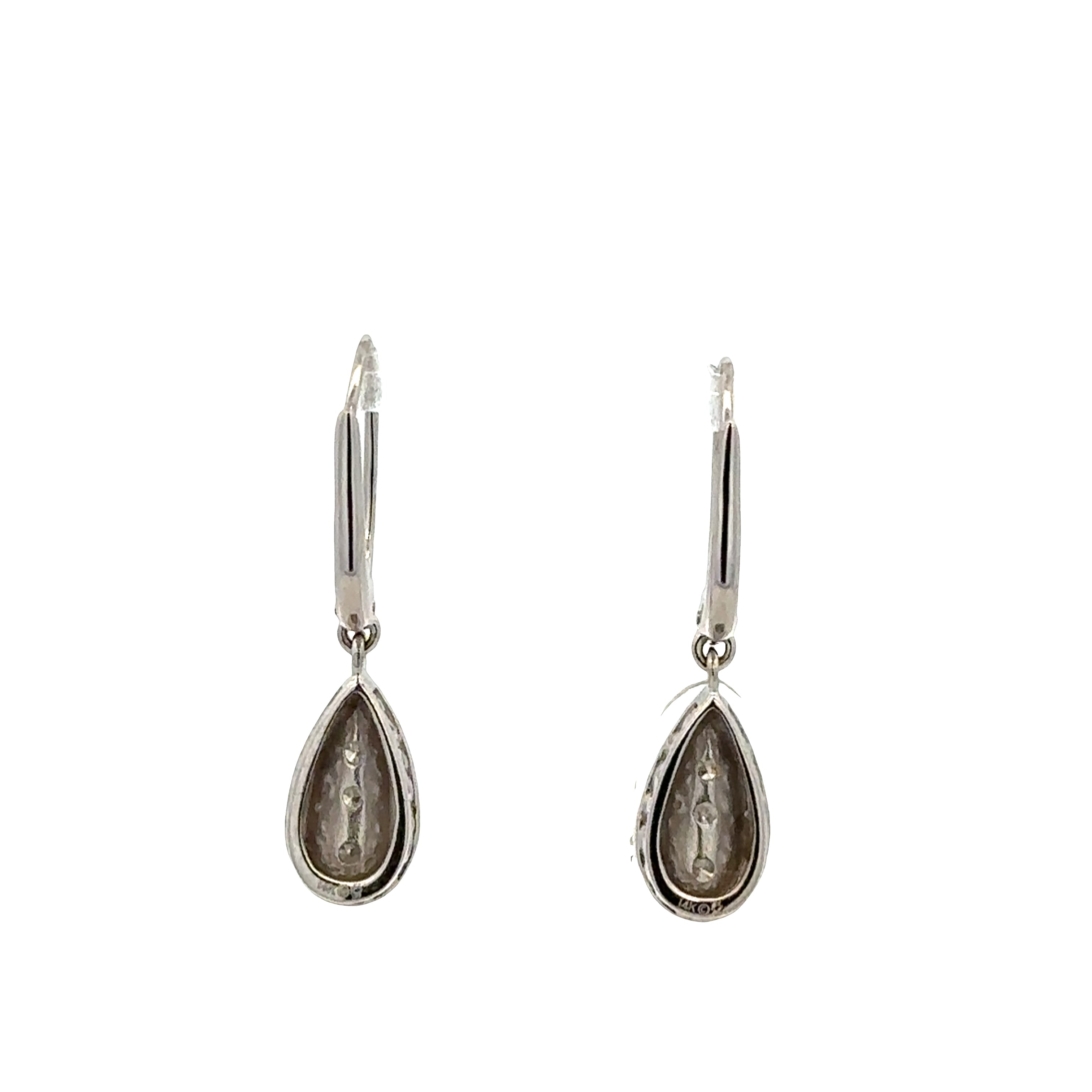 14k White Gold Diamond Teardrop Dangle Earrings – 1" Tall