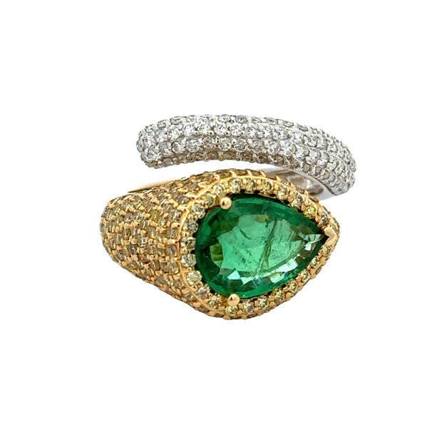 Magnificent Serpentine Two Tone Emerald and Diamond Ring