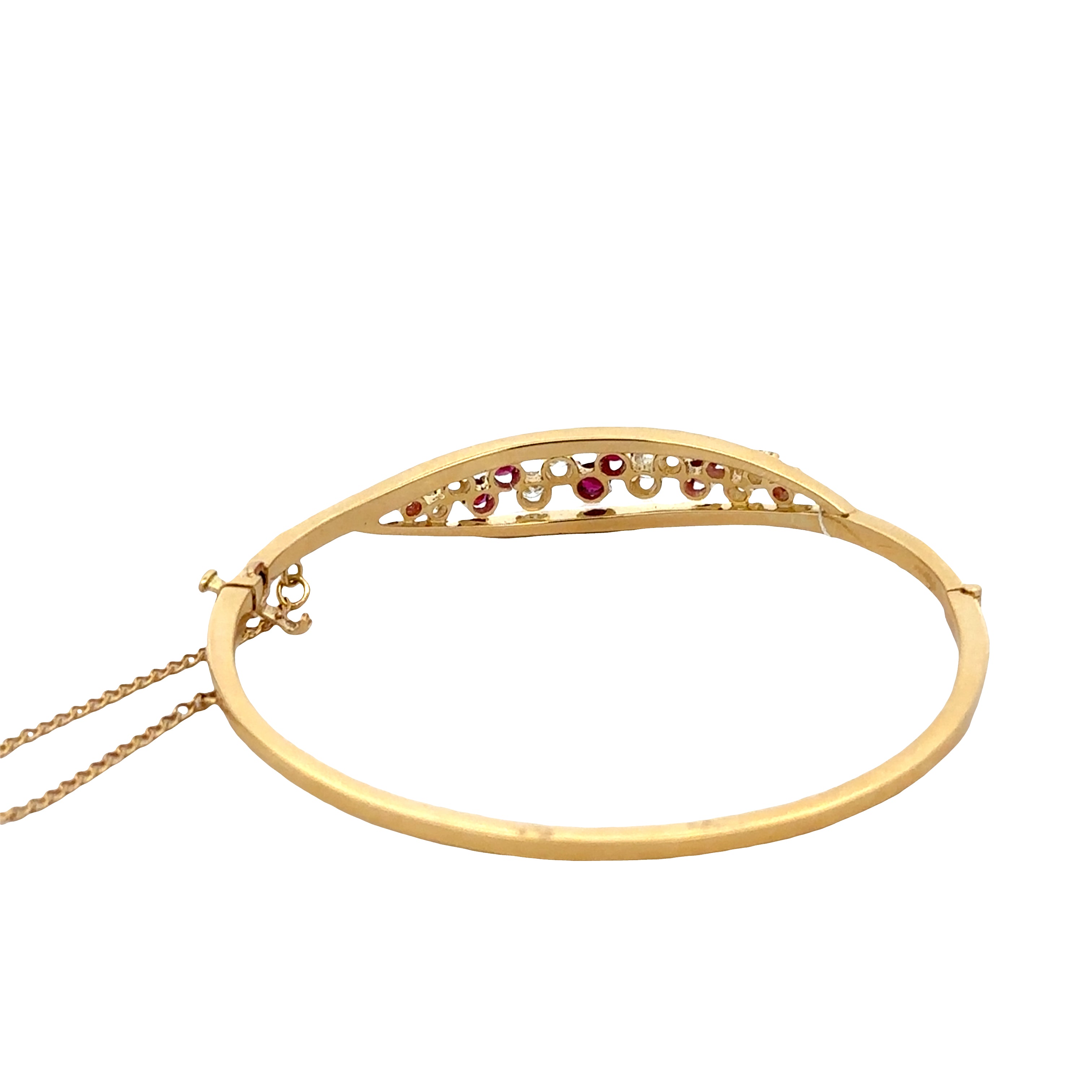 Vintage 18k Yellow Gold Ruby & Diamond Openwork Bangle Bracelet – Circa 1976