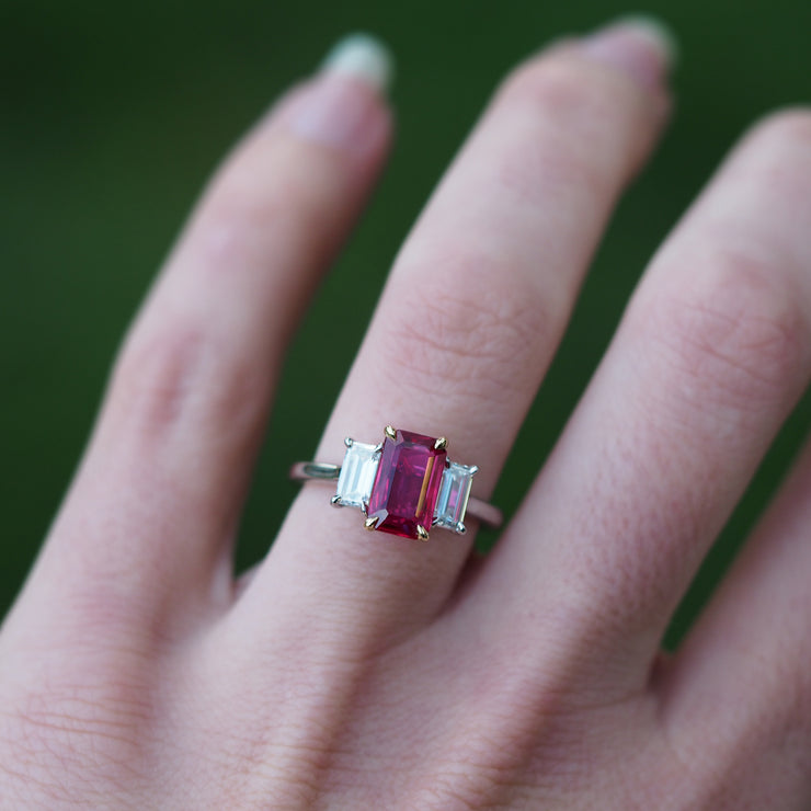 GIA 2.02 ct. Ruby and Diamond Ring in Platinum and 18k Yellow Gold