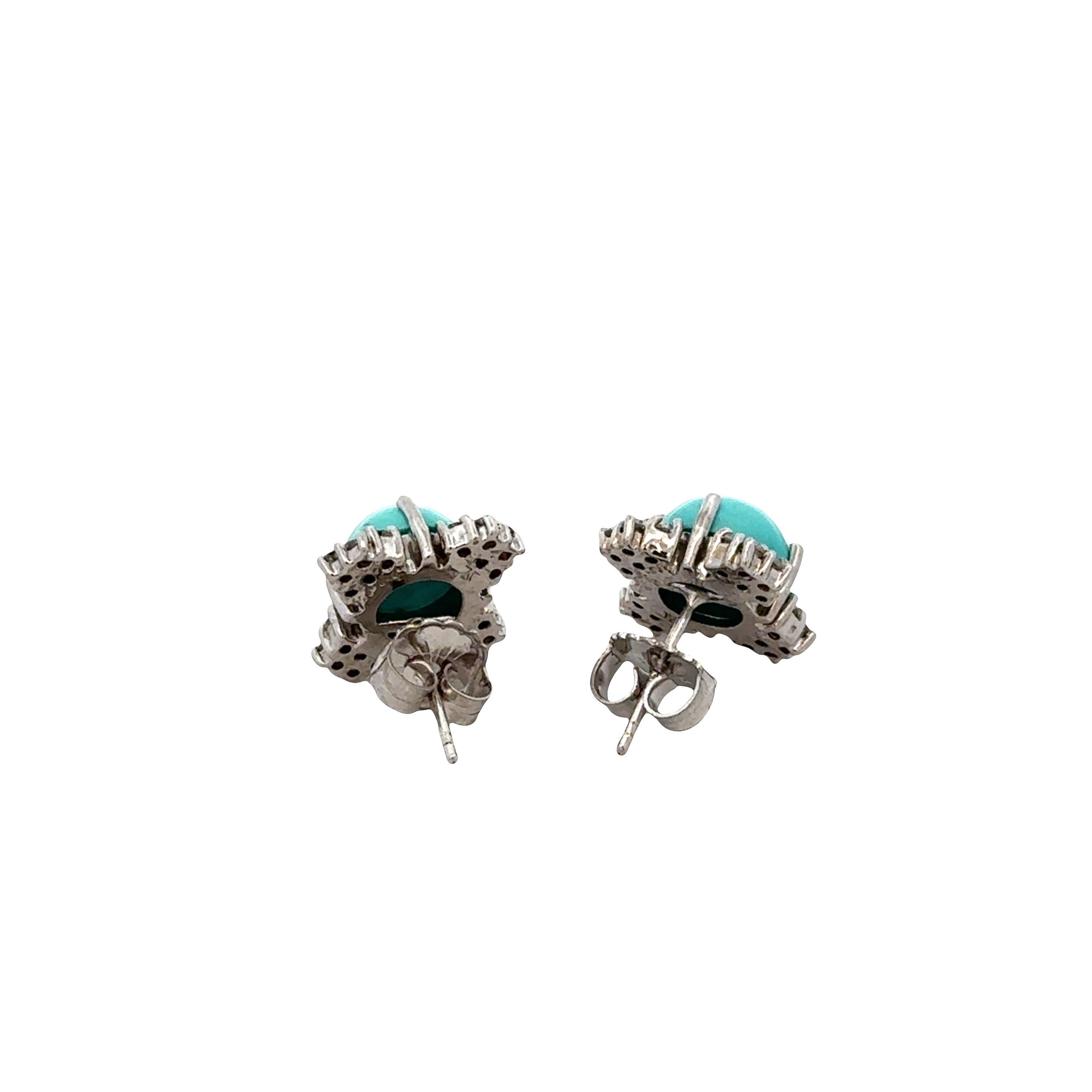 14k White Gold Turquoise & Diamond Celestial Stud Earrings