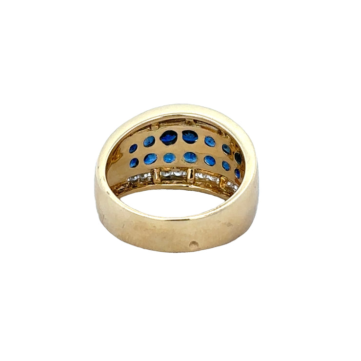 Wide Sapphire and Diamond Band in 18k Yellow Gold