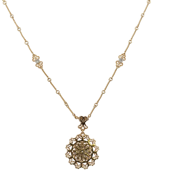 Openwork Diamond Accented Circular Station Necklace in Yellow Gold