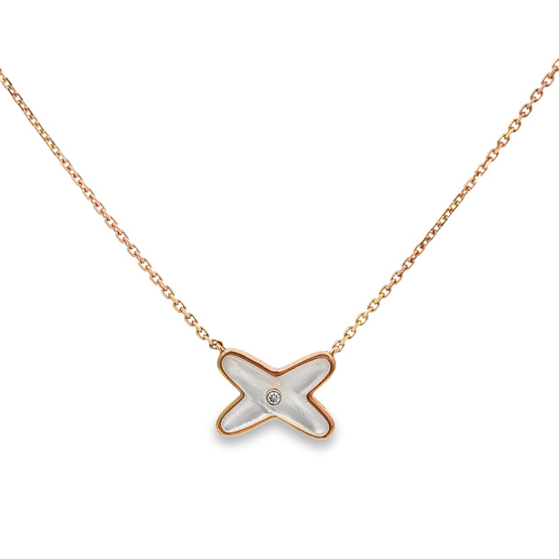 Mother of Pearl "X" Necklace in 18k Rose Gold