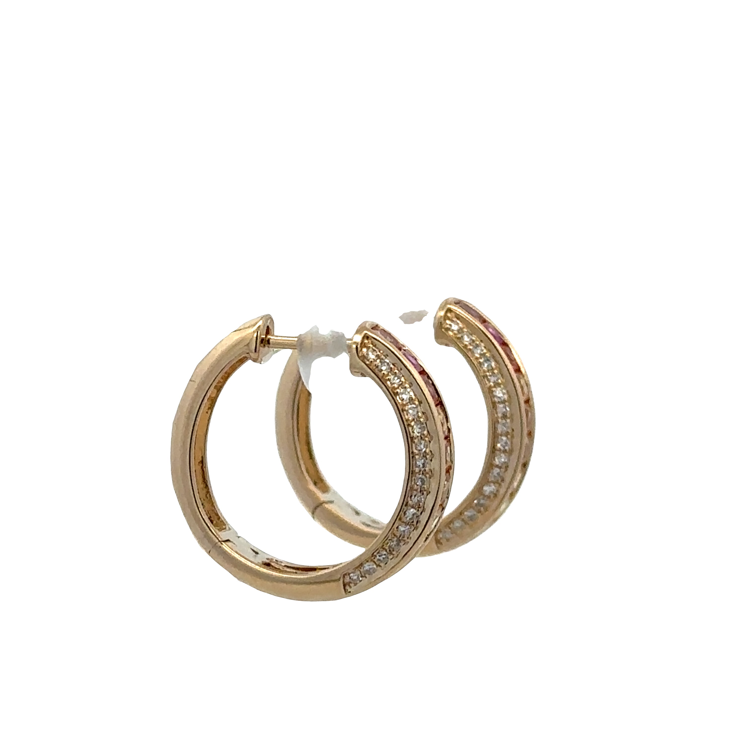 14k Yellow Gold Multicolor Sapphire & Diamond Hoop Earrings – 3/4" Tall