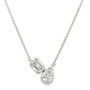 Pear Cut and Emerald Cut Diamond Necklace in White Gold