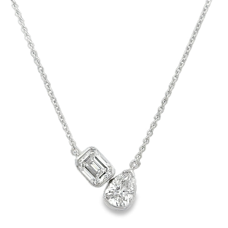 Pear Cut and Emerald Cut Diamond Necklace in White Gold