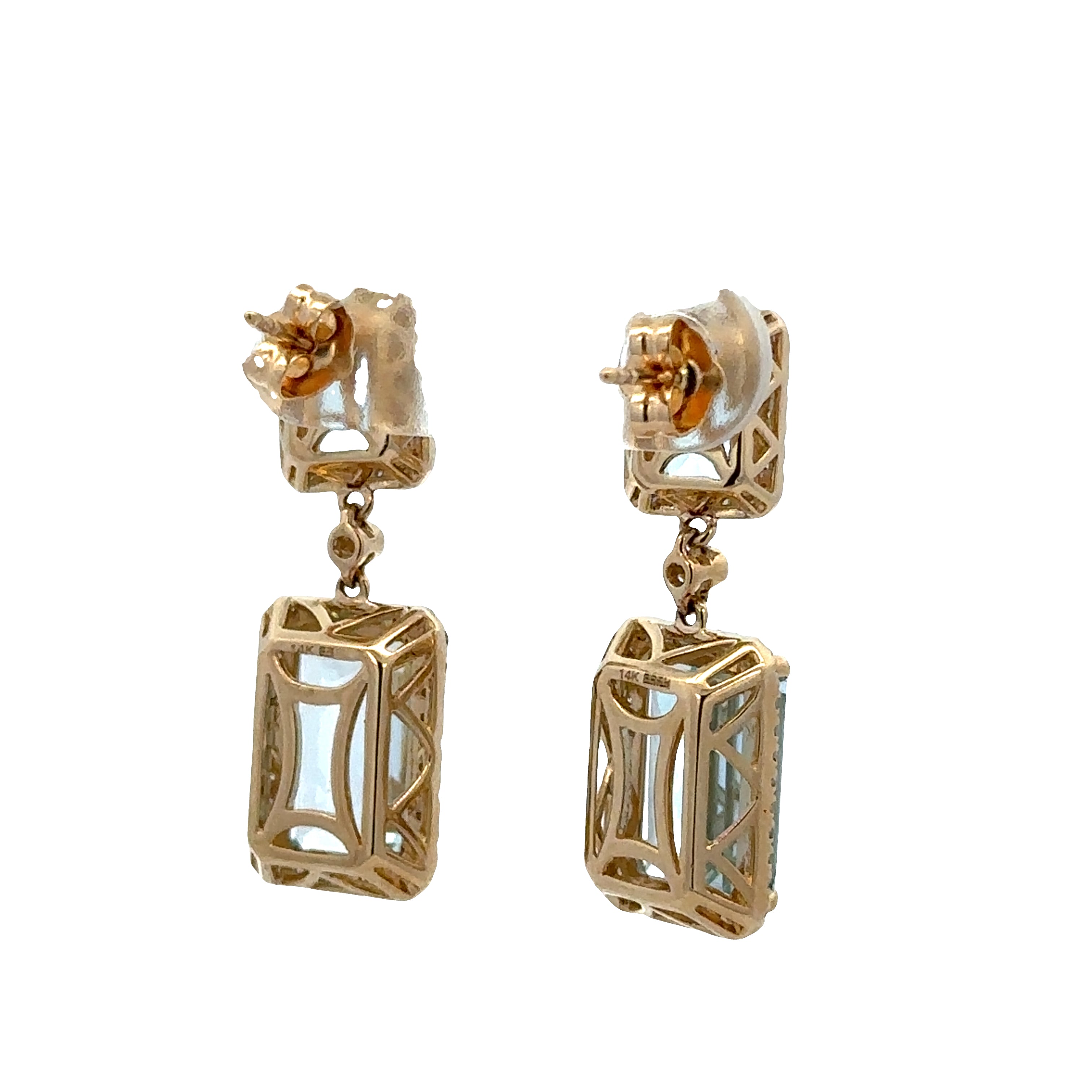 14k Yellow Gold Blue Topaz and Diamond Drop Earrings
