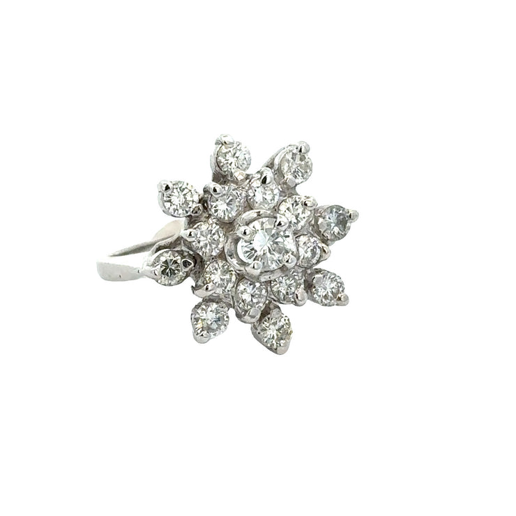 Vintage 1960s 1.76 CTW Diamond Snowflake Ring in White Gold