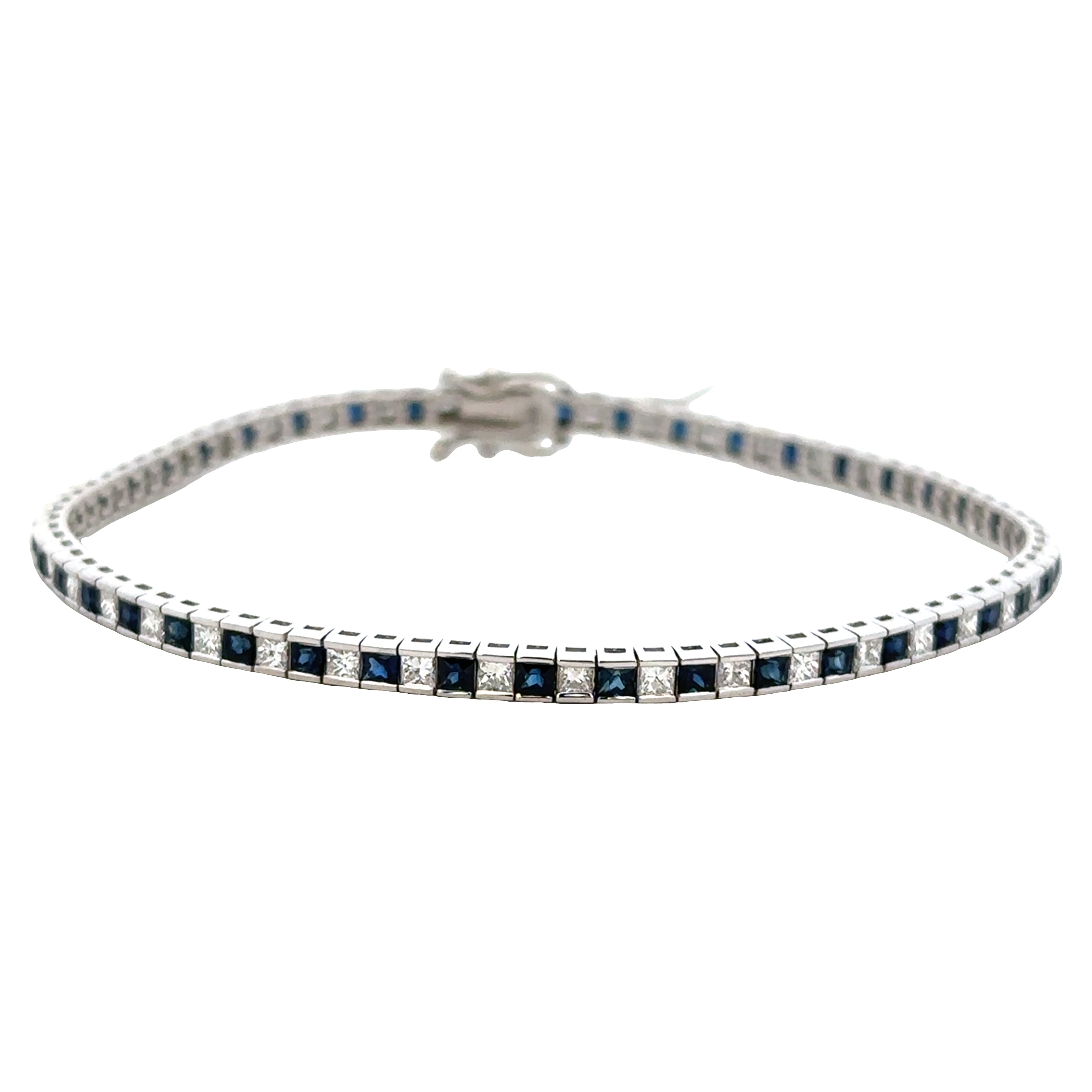 14k White Gold Blue Sapphire and Diamond Bracelet