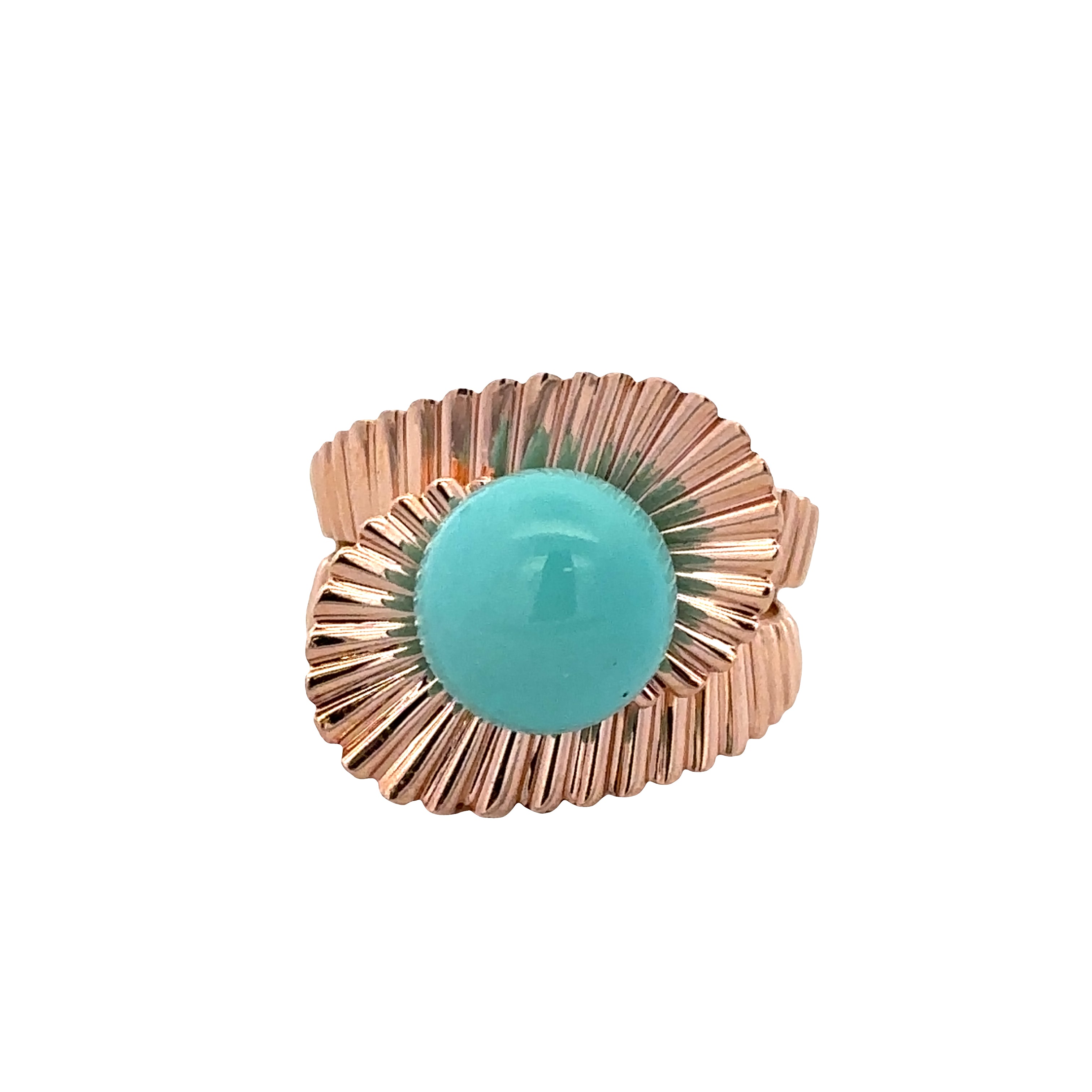 Vintage Mid Century 18k Rose Gold Turquoise Cocktail Ring – Size 6.25