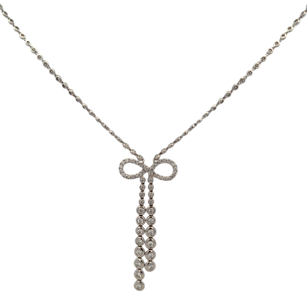 Diamond Bow Necklace in White Gold