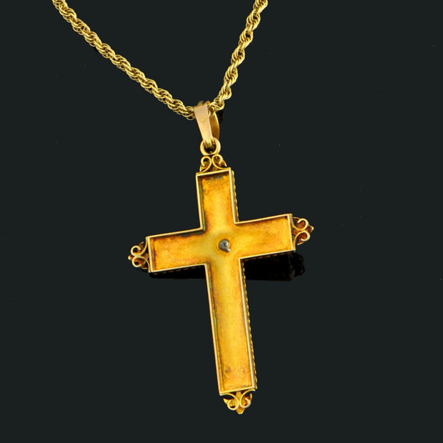 Floral Cross Pendant in Two Tone Gold