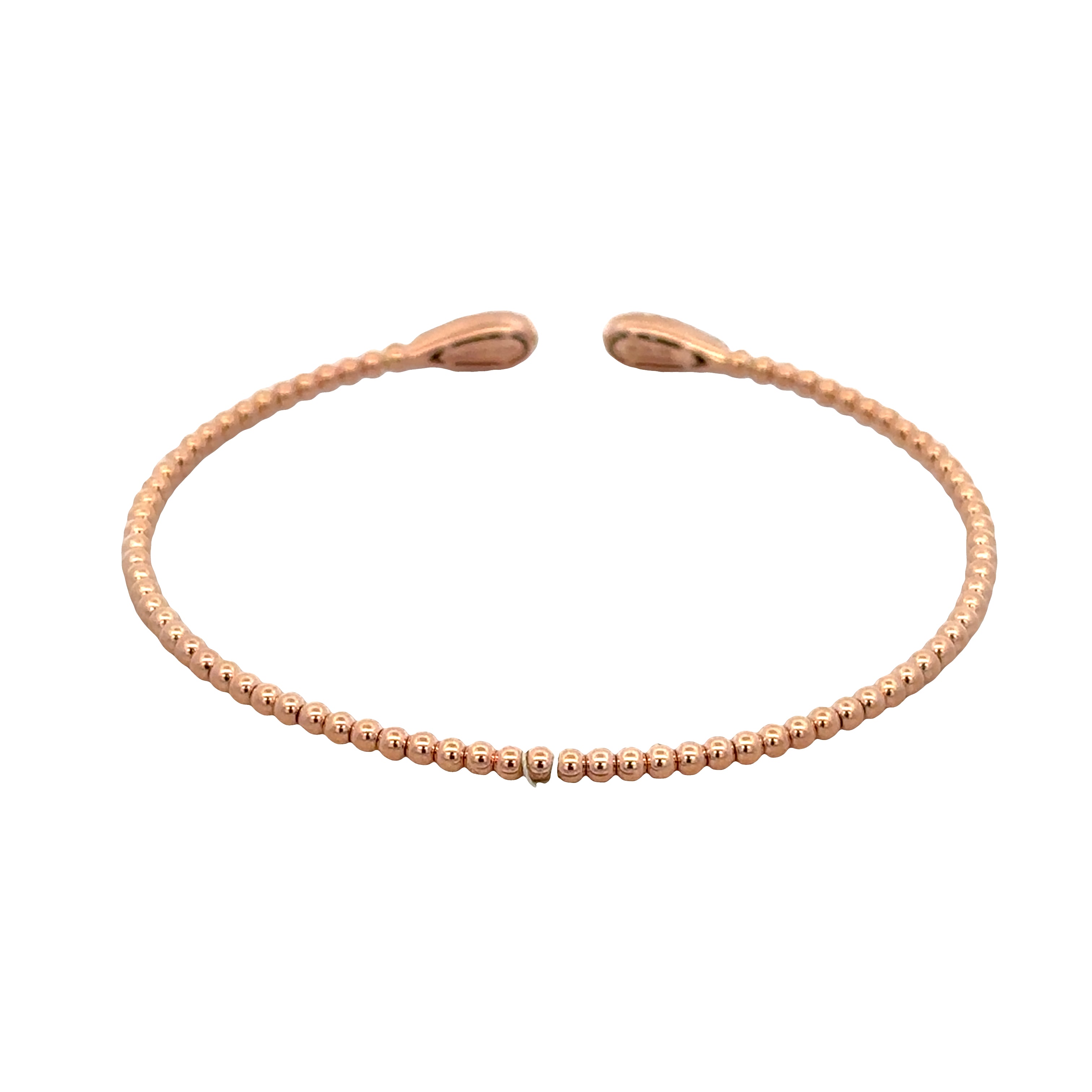 Flexible 14k Rose Gold Beaded Bangle with Diamond Terminals – 4.4mm