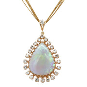 Vintage Pear Shaped Opal and Diamond Pendant in Yellow Gold