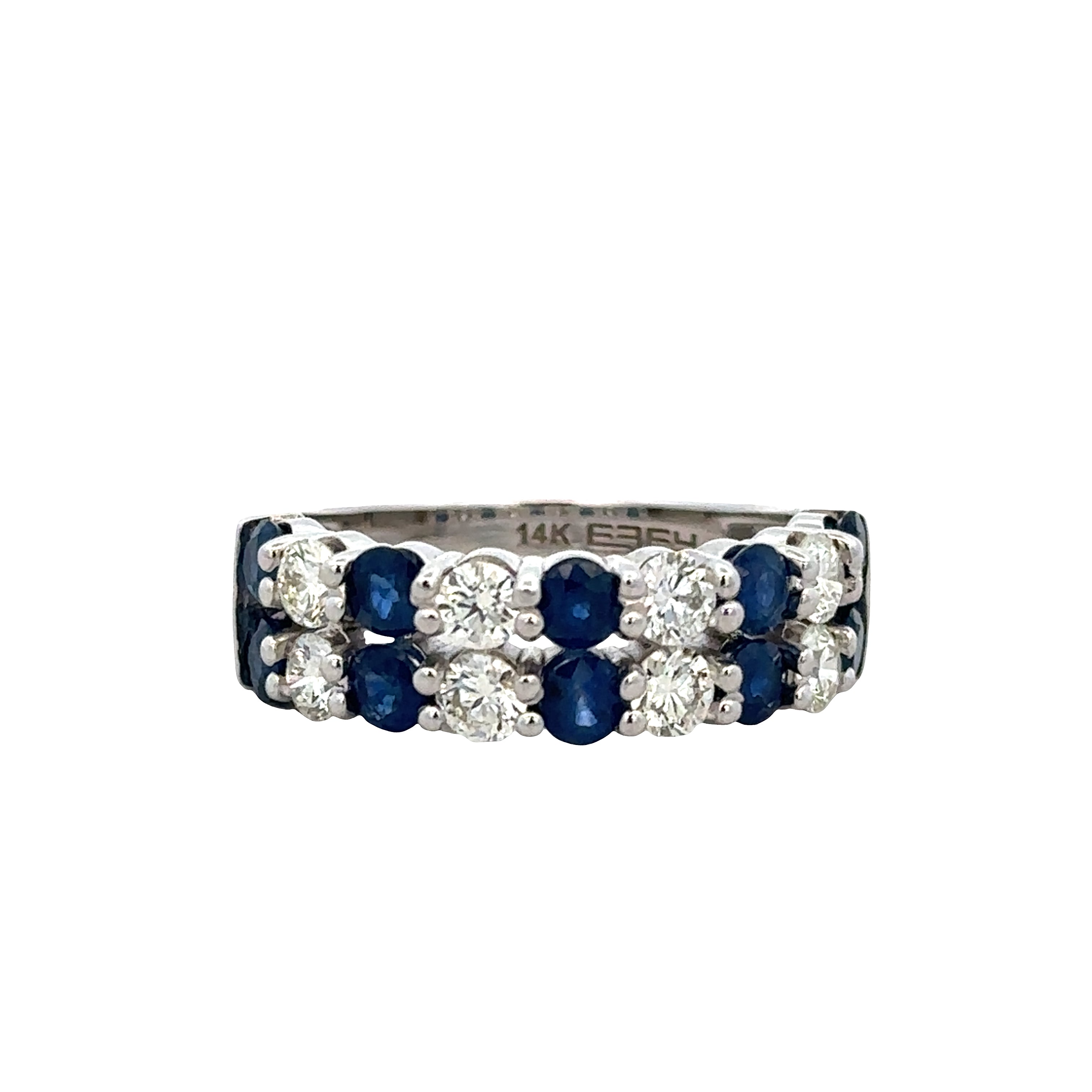 14k White Gold Sapphire & Diamond Double Row Band – Size 7.25