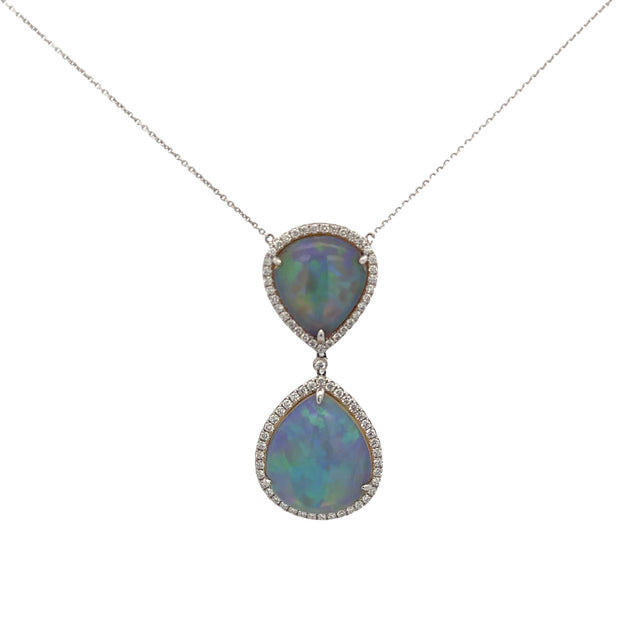 Ethopian Jelly Opal and Diamon Pendant in White Gold