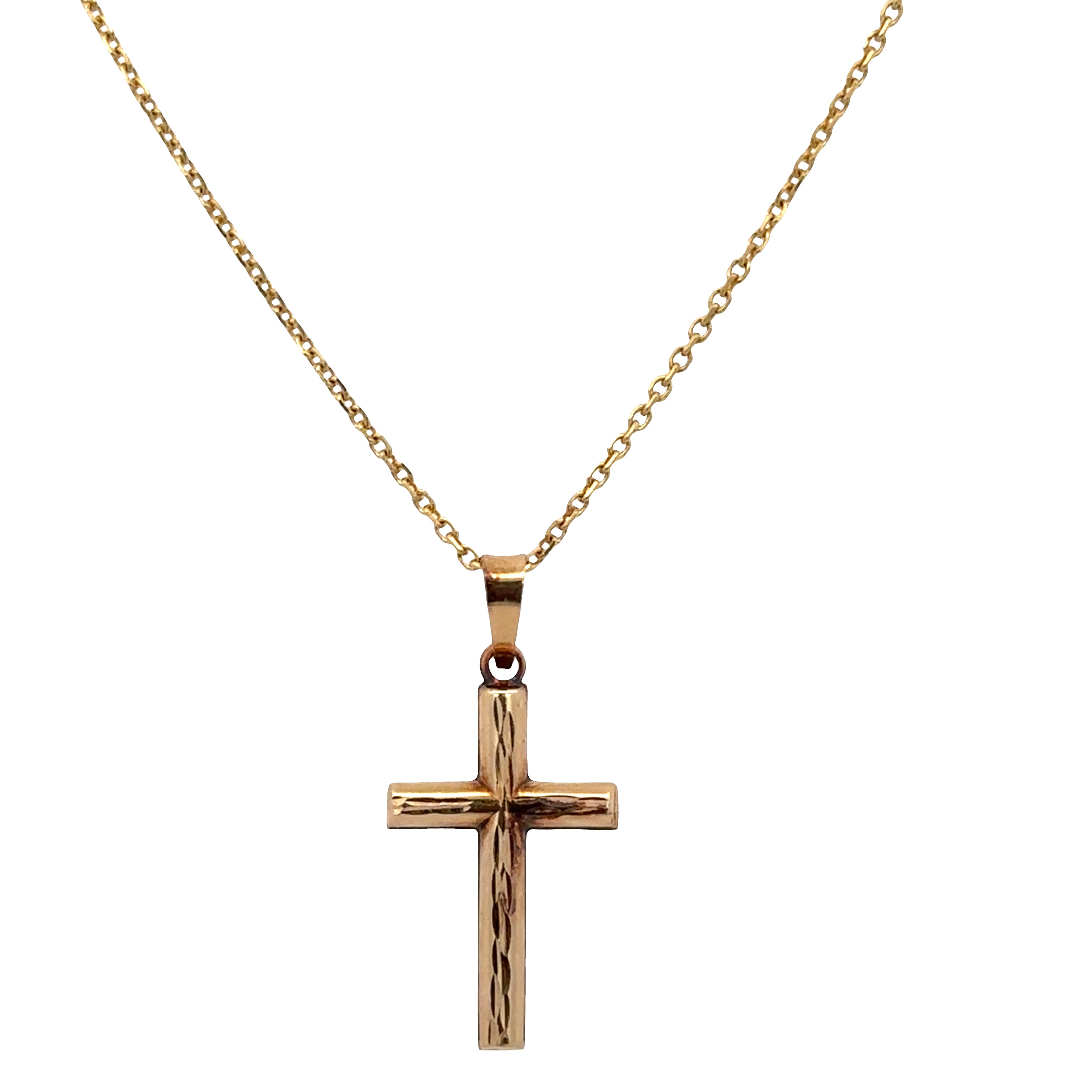 14k Yellow Gold Diamond-Cut Cross Pendant Necklace