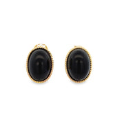 Oval Shaped Black Onyx Earrings in Yellow Gold